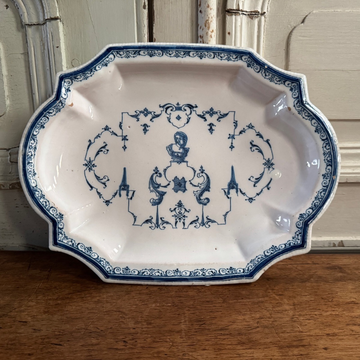 Oval Moustiers Earthenware Dish In Shades Of Blue 