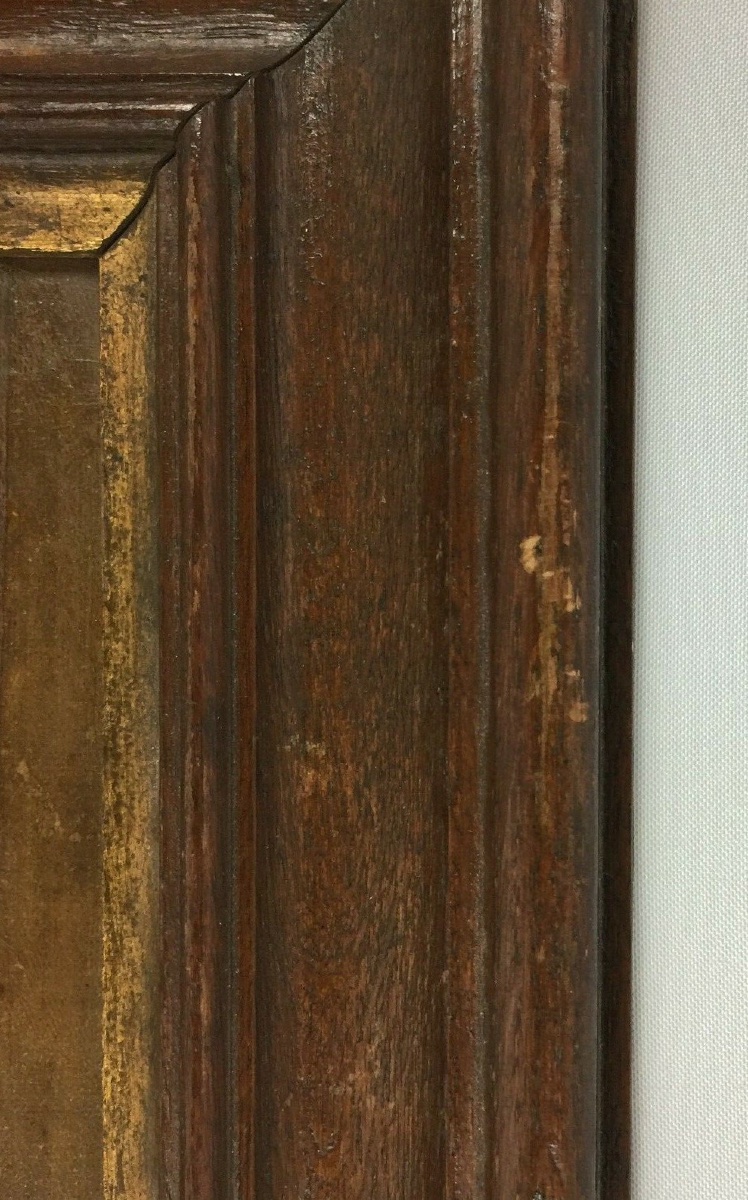 Huile sur panneau représentant un moine de profil cadre en bois naturel -photo-7