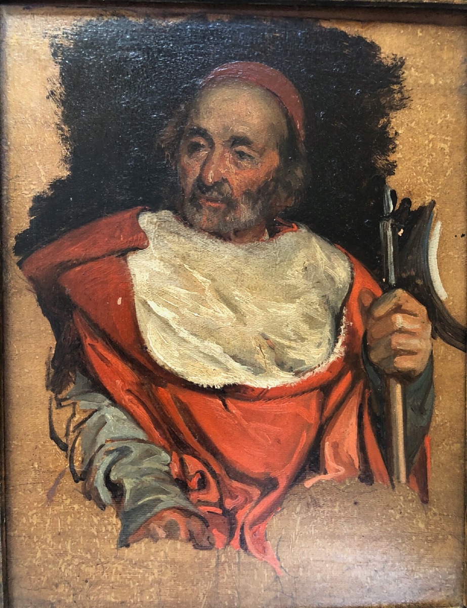 Huile sur panneau portrait de cardinal XIXe cadre en bois naturel -photo-4