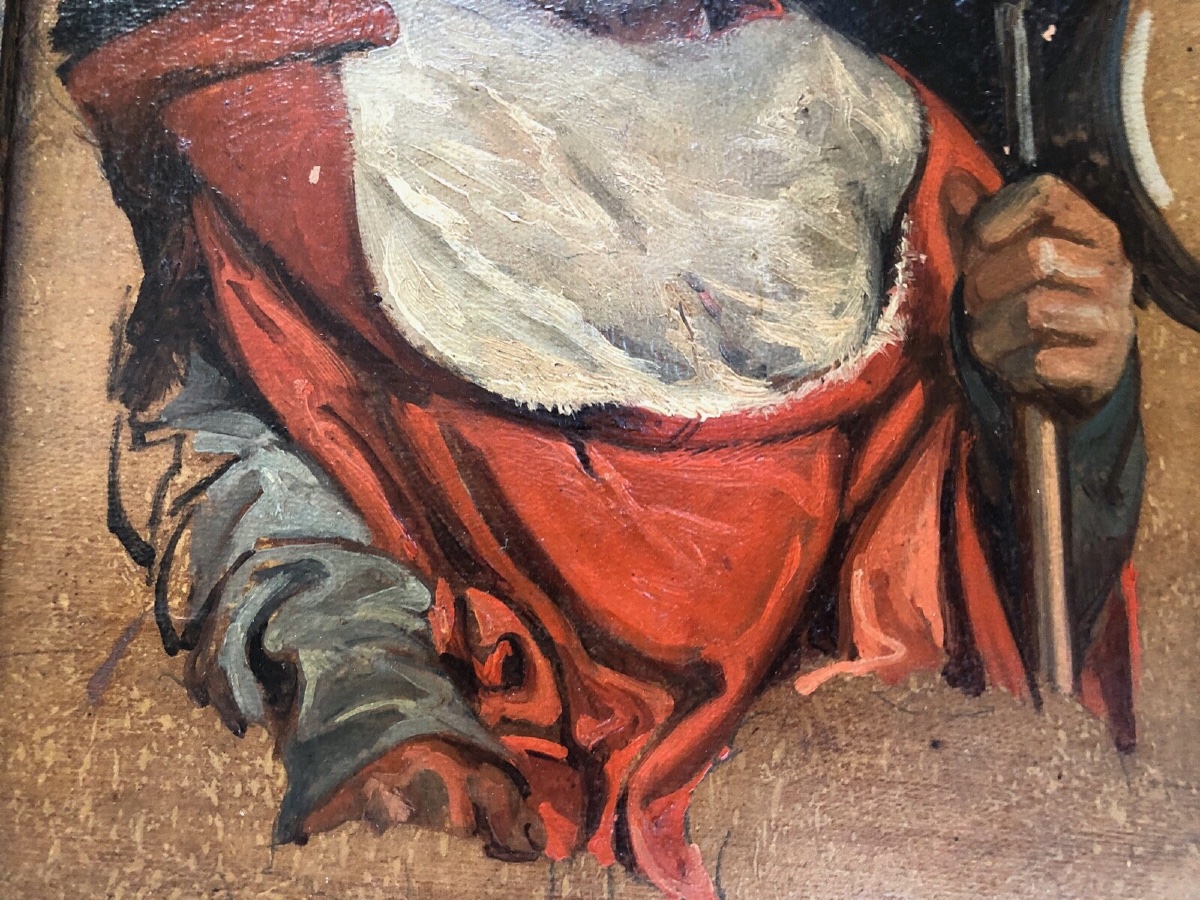 Huile sur panneau portrait de cardinal XIXe cadre en bois naturel -photo-4