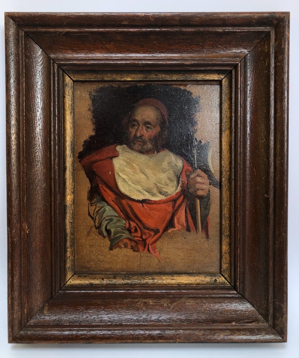 Huile sur panneau portrait de cardinal XIXe cadre en bois naturel 