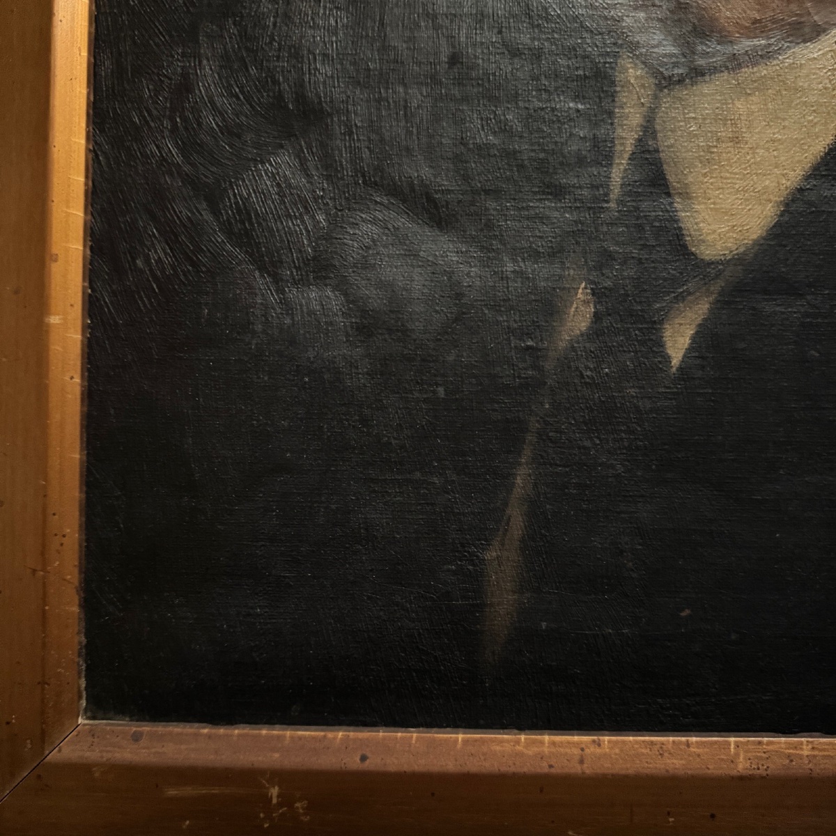 Huile sur toile portrait d'homme portant lunettes et moustache début XXe -photo-4