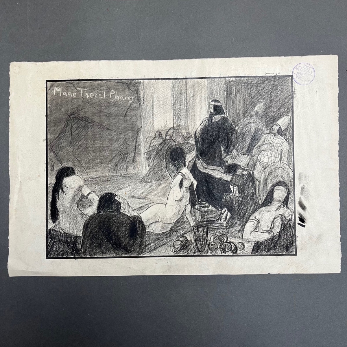 Dessin Beaux-Arts 1920 Berger Lheureux dit Biloul scène orientale -photo-2