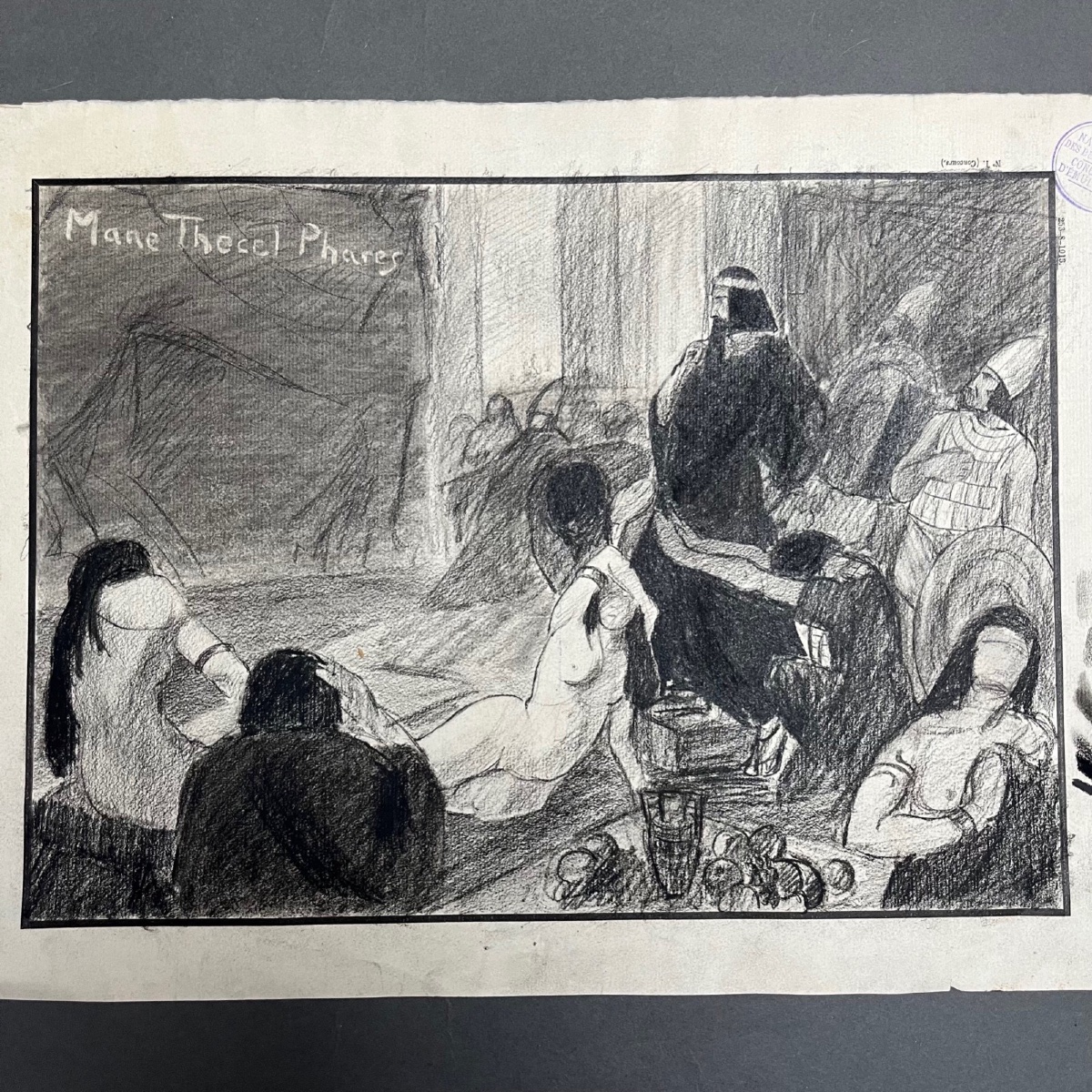 Dessin Beaux-Arts 1920 Berger Lheureux dit Biloul scène orientale 