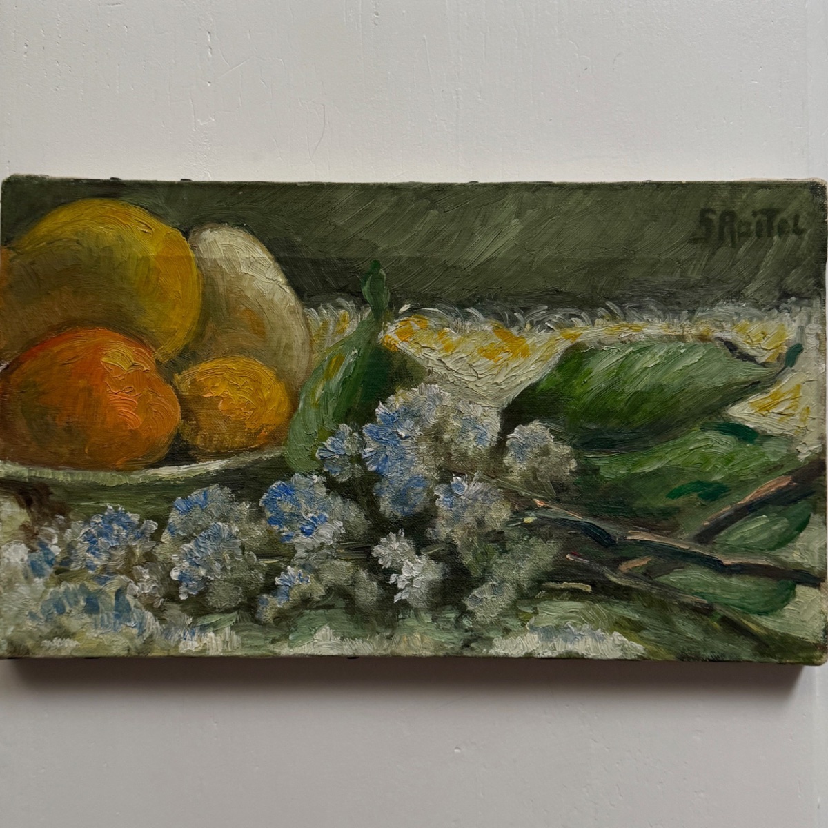 Oil On Canvas Still Life Featuring Fruit And Flowers By S. Raitel-photo-2