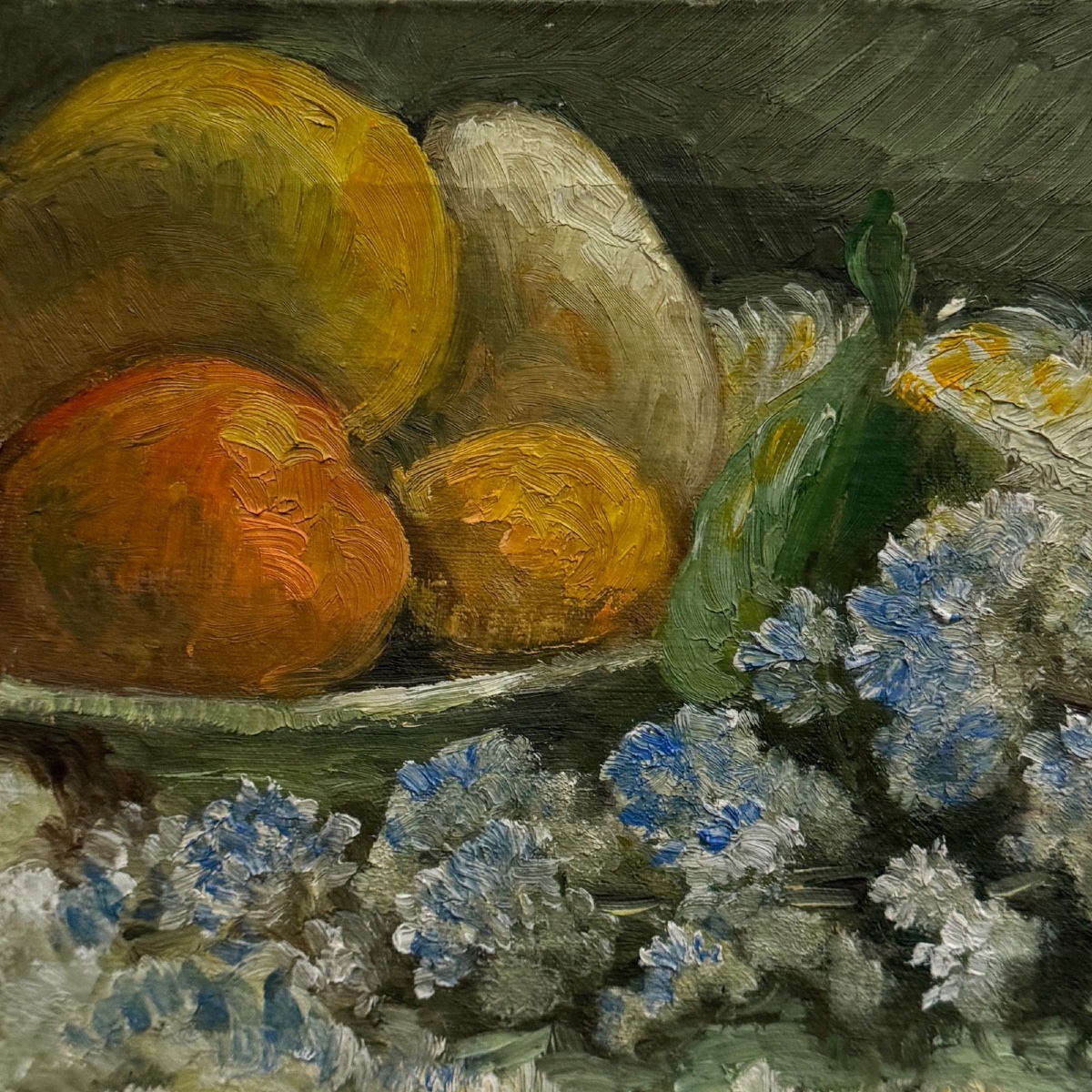 Oil On Canvas Still Life Featuring Fruit And Flowers By S. Raitel-photo-3