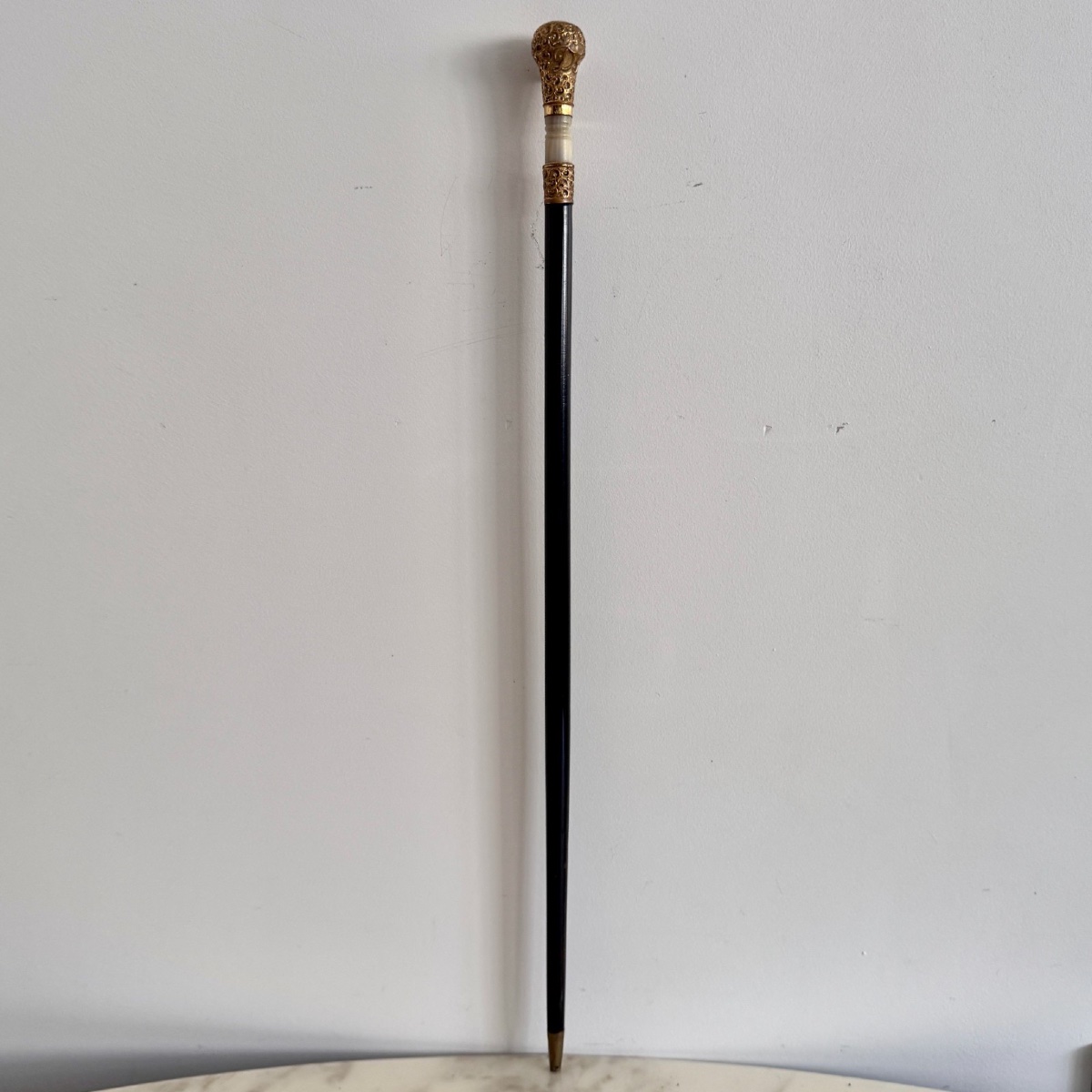 Petite canne ou baguette de chef d'orchestre fin XIXe métal doré et nacre 