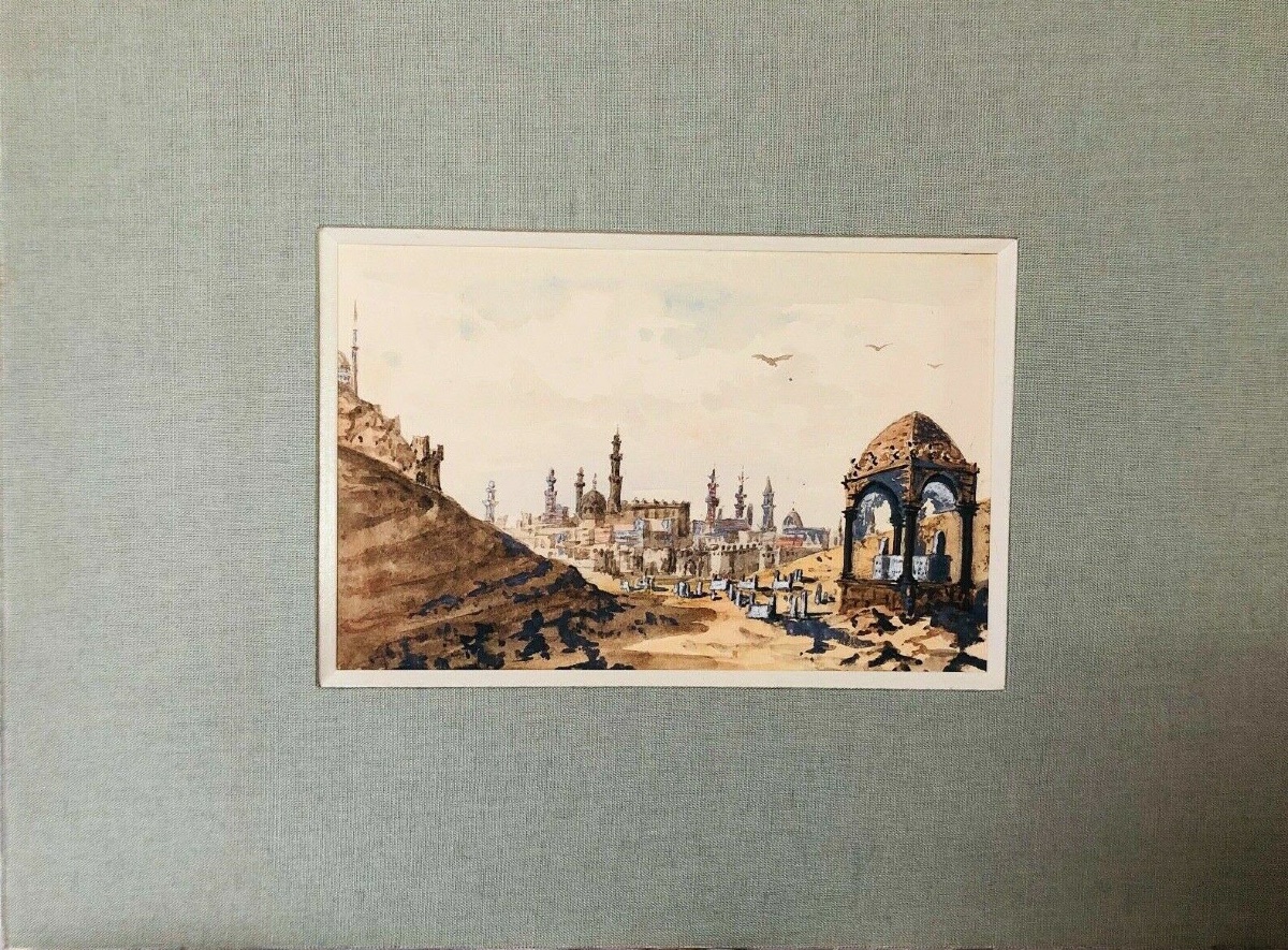Aquarelle paysage exotique La Vallée des Califes aperçu du Caire -photo-1