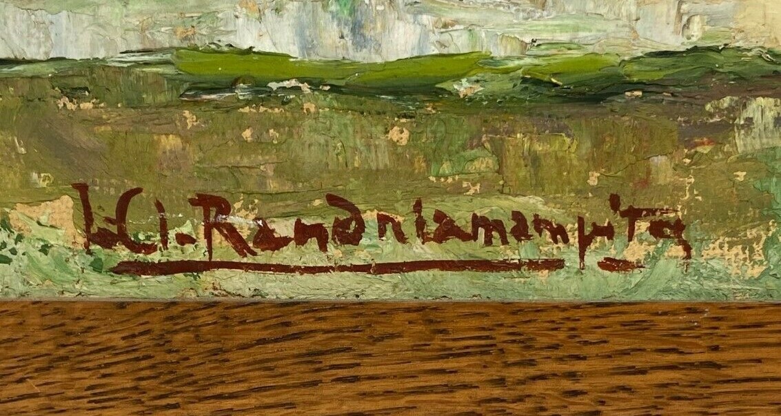 Oil On Cardboard By Jules Claude Randriamampita (1913–1968) Mountain, Painted With A Palette Knife-photo-3