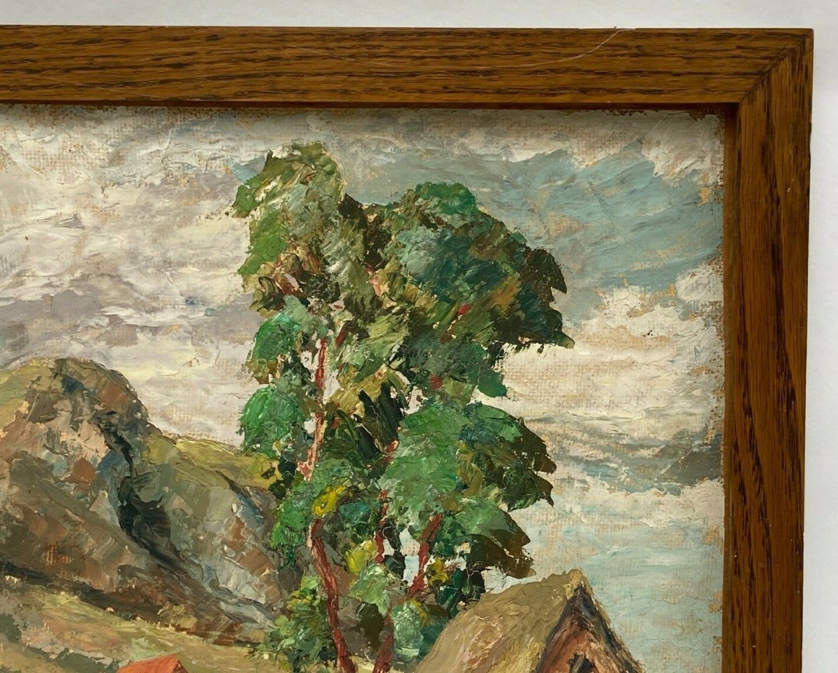 Oil On Cardboard By Jules Claude Randriamampita (1913–1968) Mountain, Painted With A Palette Knife-photo-1
