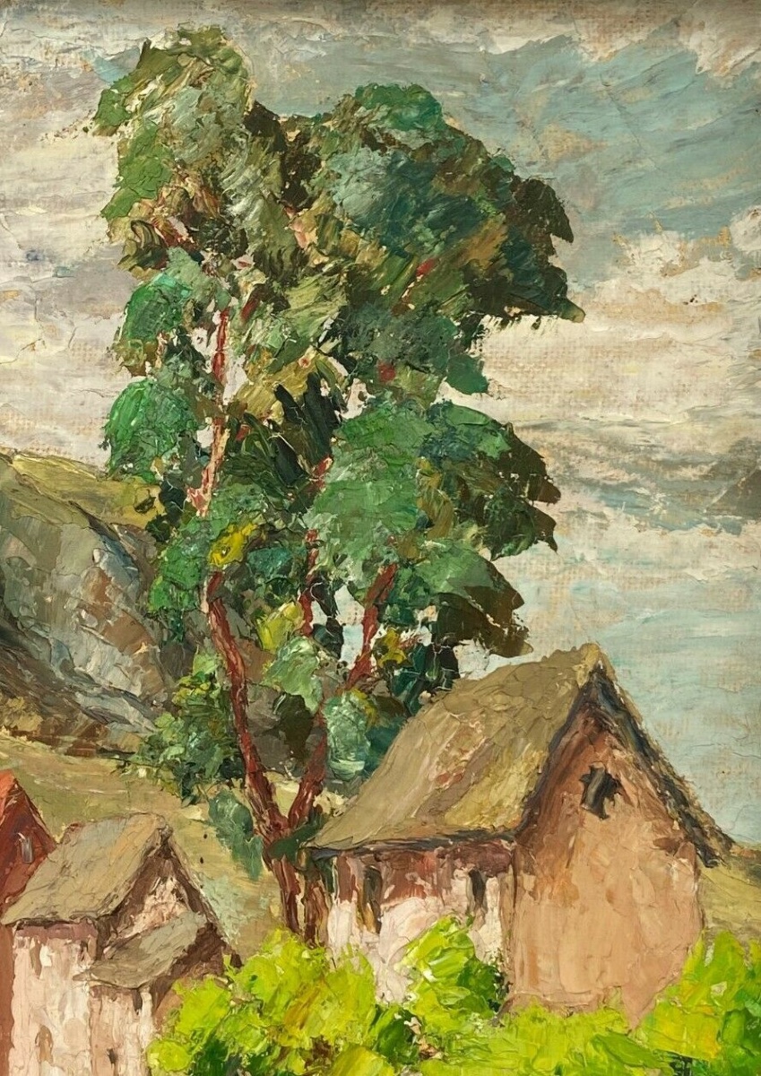 Oil On Cardboard By Jules Claude Randriamampita (1913–1968) Mountain, Painted With A Palette Knife-photo-4