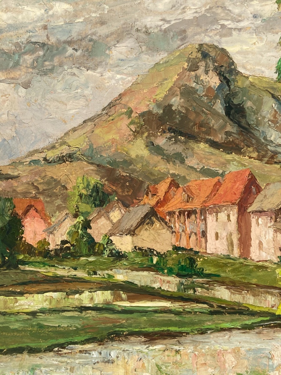 Oil On Cardboard By Jules Claude Randriamampita (1913–1968) Mountain, Painted With A Palette Knife-photo-5