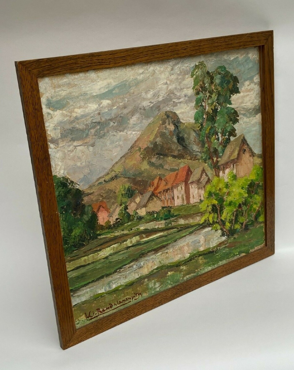 Oil On Cardboard By Jules Claude Randriamampita (1913–1968) Mountain, Painted With A Palette Knife-photo-6
