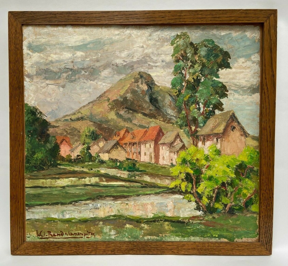 Oil On Cardboard By Jules Claude Randriamampita (1913–1968) Mountain, Painted With A Palette Knife