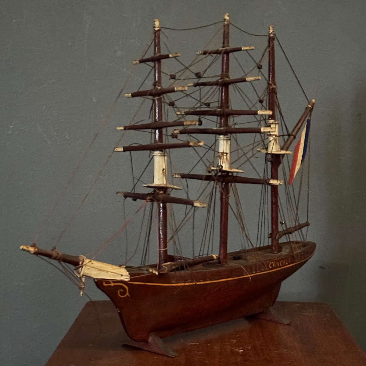 Maquette de bateau français trois-mâts XIXe Cancale-photo-4