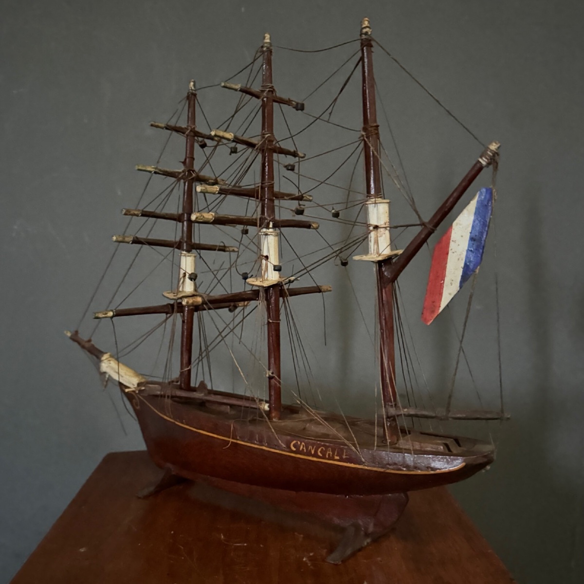 Maquette de bateau français trois-mâts XIXe Cancale