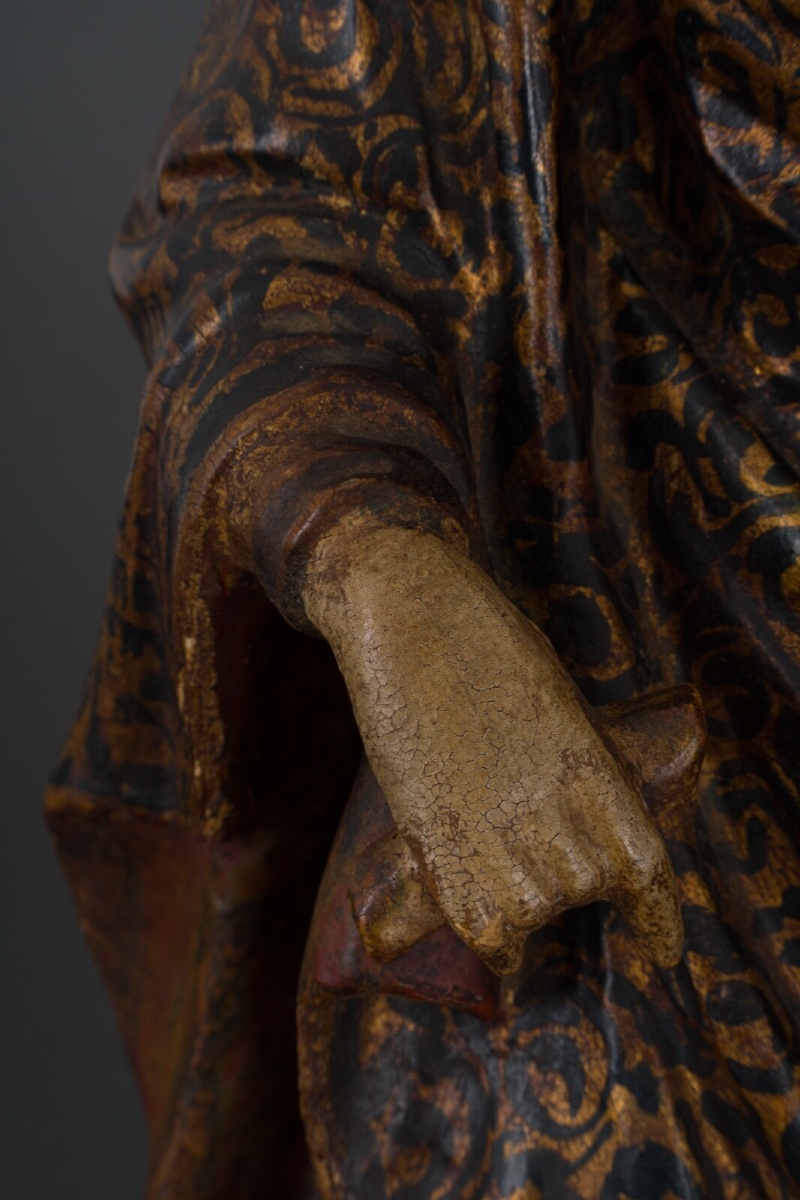 Vierge à l'Enfant en bois sculpté polychrome fin XVIIIe grande taille -photo-4