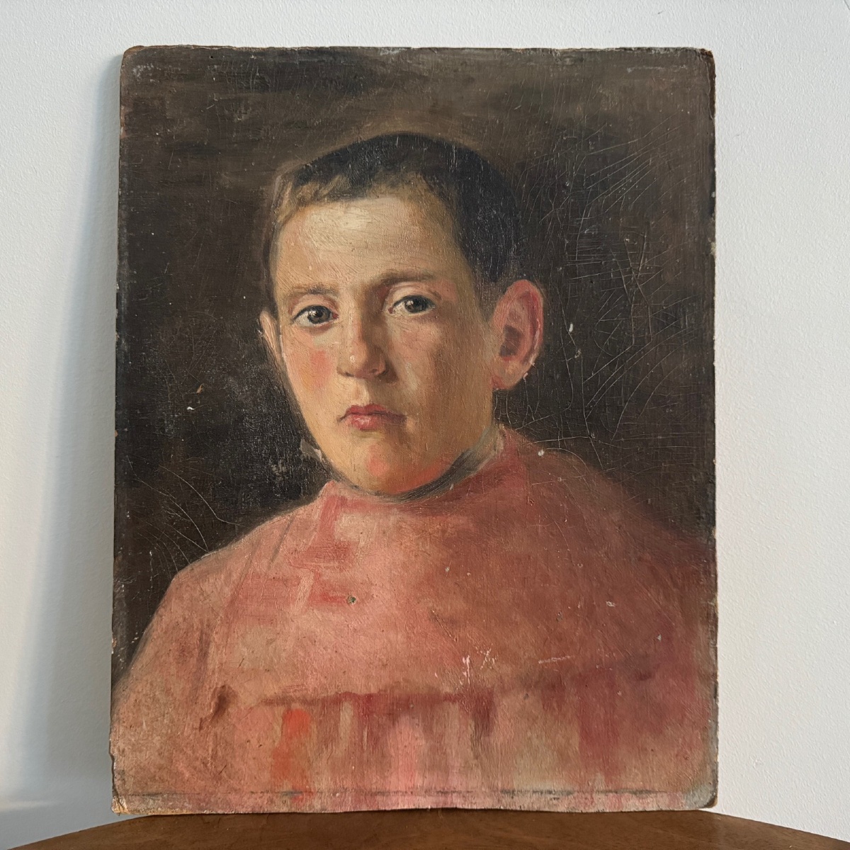 Oil On Cardboard Depicting An Altar Boy From The Early 20th Century-photo-2