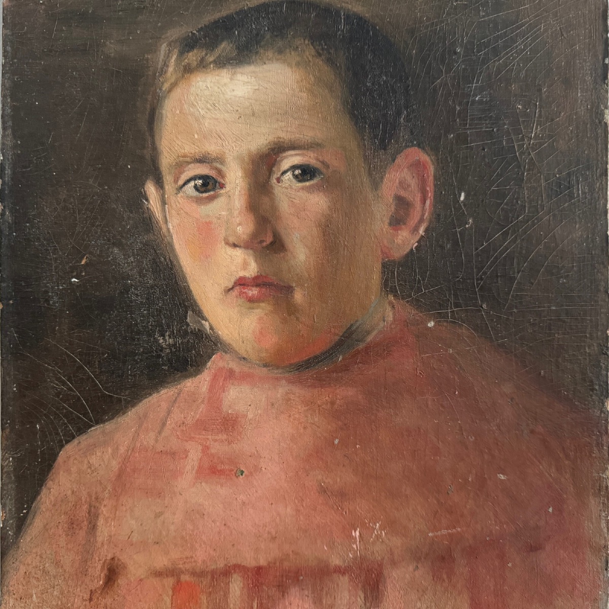 Oil On Cardboard Depicting An Altar Boy From The Early 20th Century-photo-3