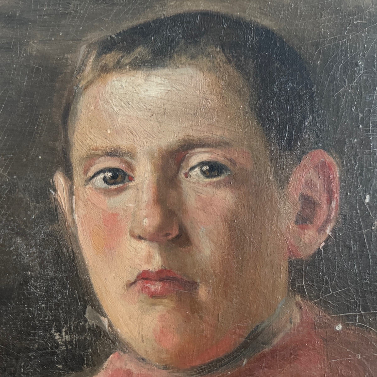 Oil On Cardboard Depicting An Altar Boy From The Early 20th Century-photo-4