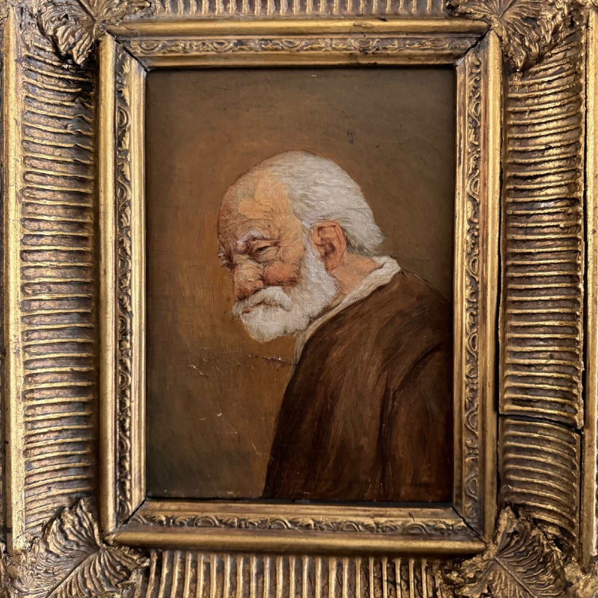 Huile sur panneau portrait d'homme barbu XIXe par Jean-photo-2