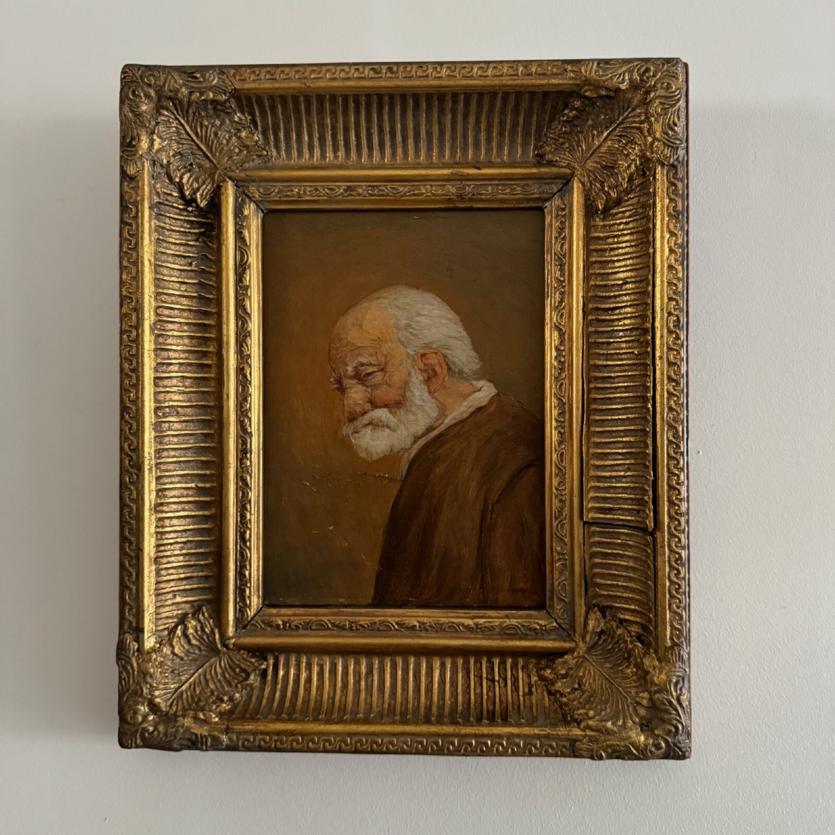 Huile sur panneau portrait d'homme barbu XIXe par Jean-photo-3