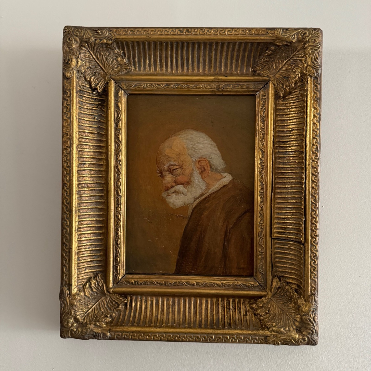 Huile sur panneau portrait d'homme barbu XIXe par Jean