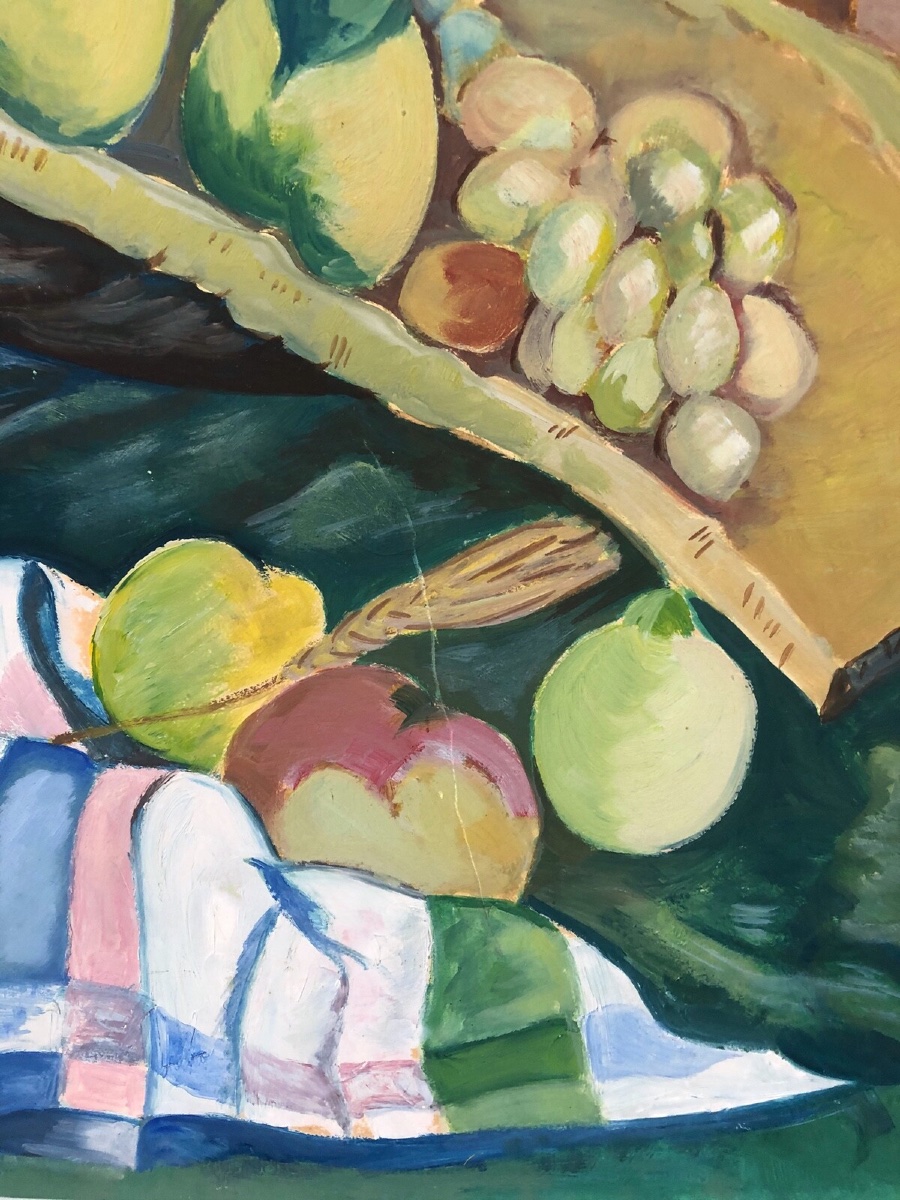 Nature morte vase de fleurs et coupe de fruits 1940 huile sur carton -photo-3