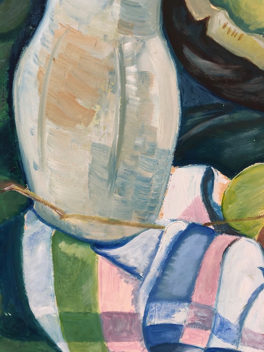 Nature morte vase de fleurs et coupe de fruits 1940 huile sur carton -photo-4