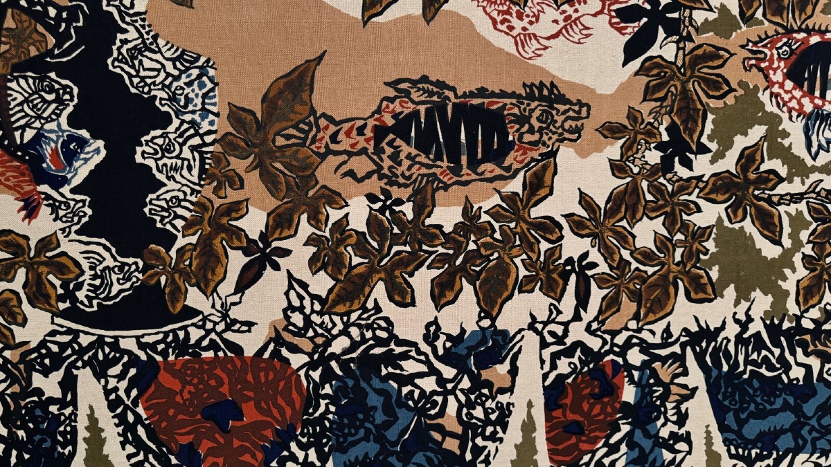 Tapestry Panel On Cotton By Lurçat, 1960, Featuring An Aquarium Scene -photo-2