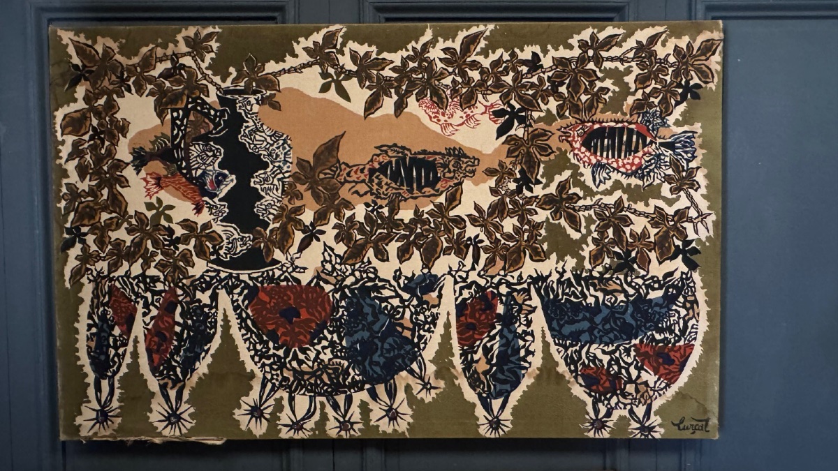 Tapestry Panel On Cotton By Lurçat, 1960, Featuring An Aquarium Scene 