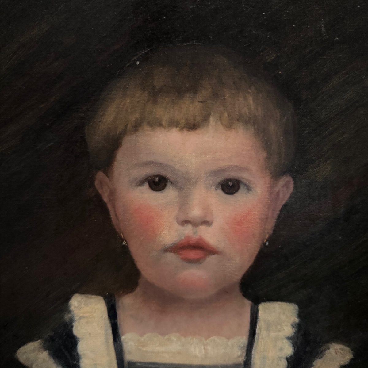 19th-century Oil On Canvas Depicting A Young Child Holding His Cat, In A Gilded Frame-photo-4