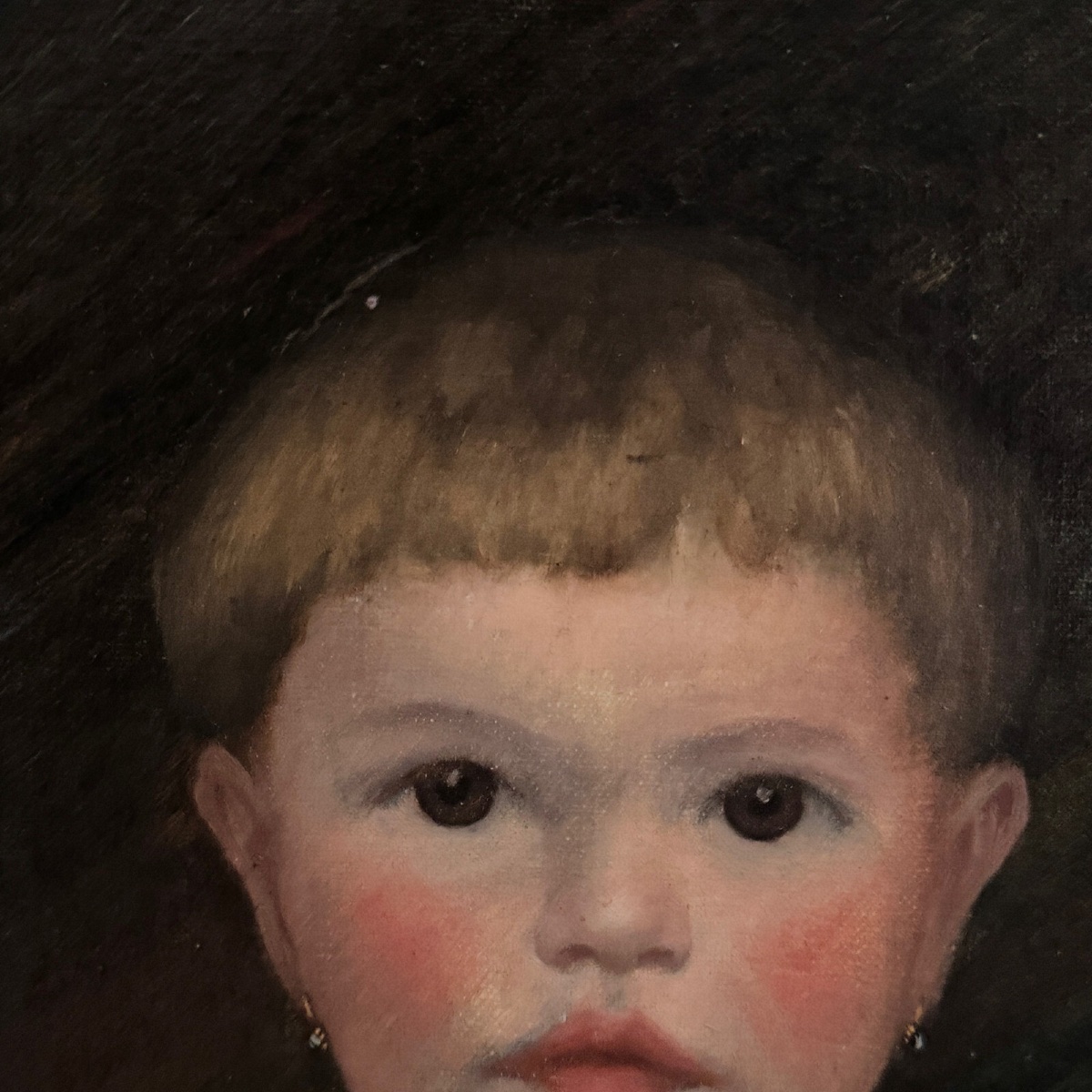 19th-century Oil On Canvas Depicting A Young Child Holding His Cat, In A Gilded Frame-photo-1