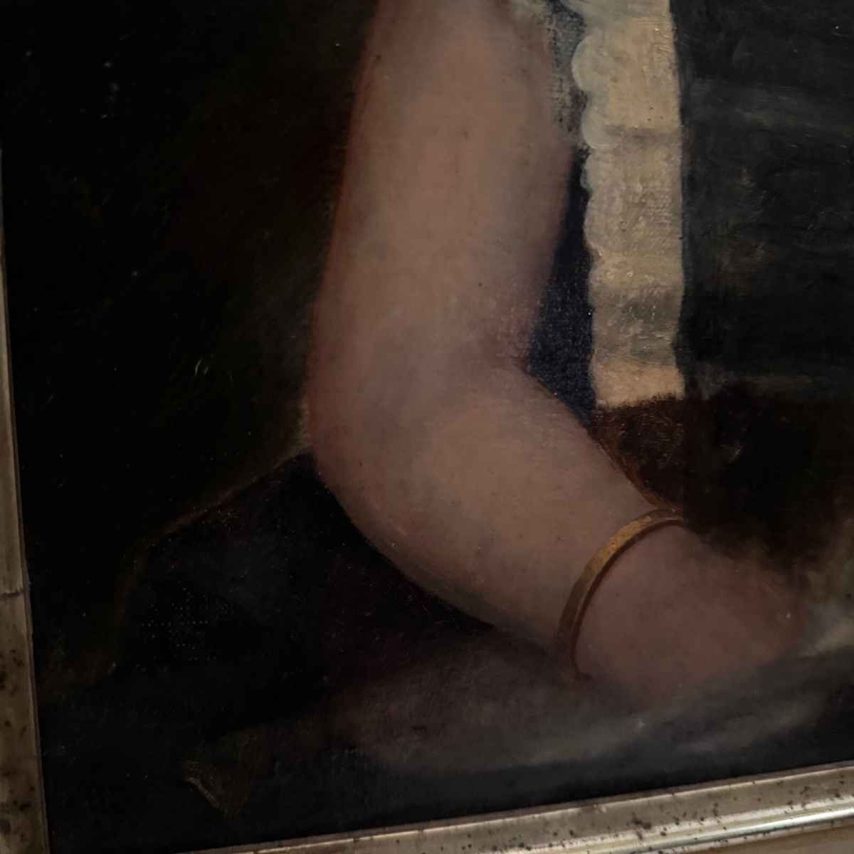 19th-century Oil On Canvas Depicting A Young Child Holding His Cat, In A Gilded Frame-photo-3