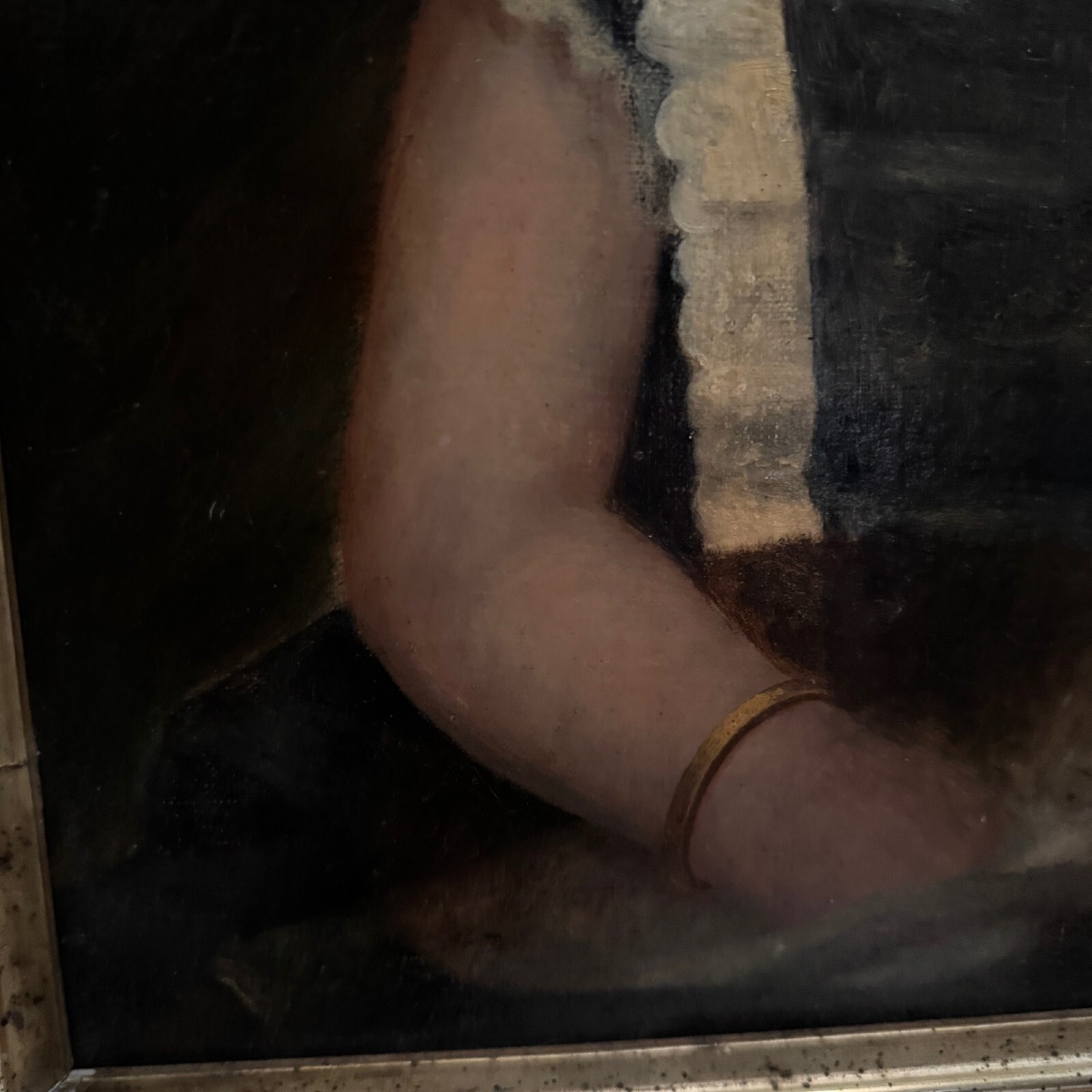 19th-century Oil On Canvas Depicting A Young Child Holding His Cat, In A Gilded Frame-photo-5