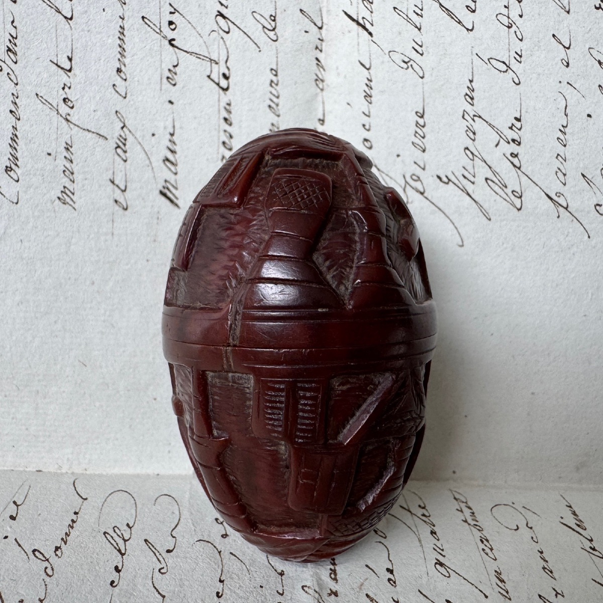 Egg Or Rosary Case Made Of Corozo, Carved In The Round -photo-2