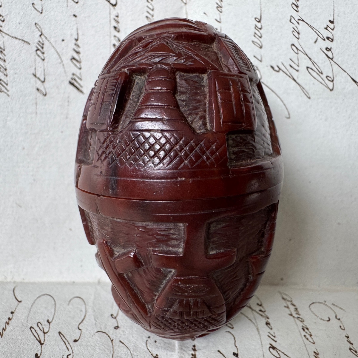 Egg Or Rosary Case Made Of Corozo, Carved In The Round -photo-3