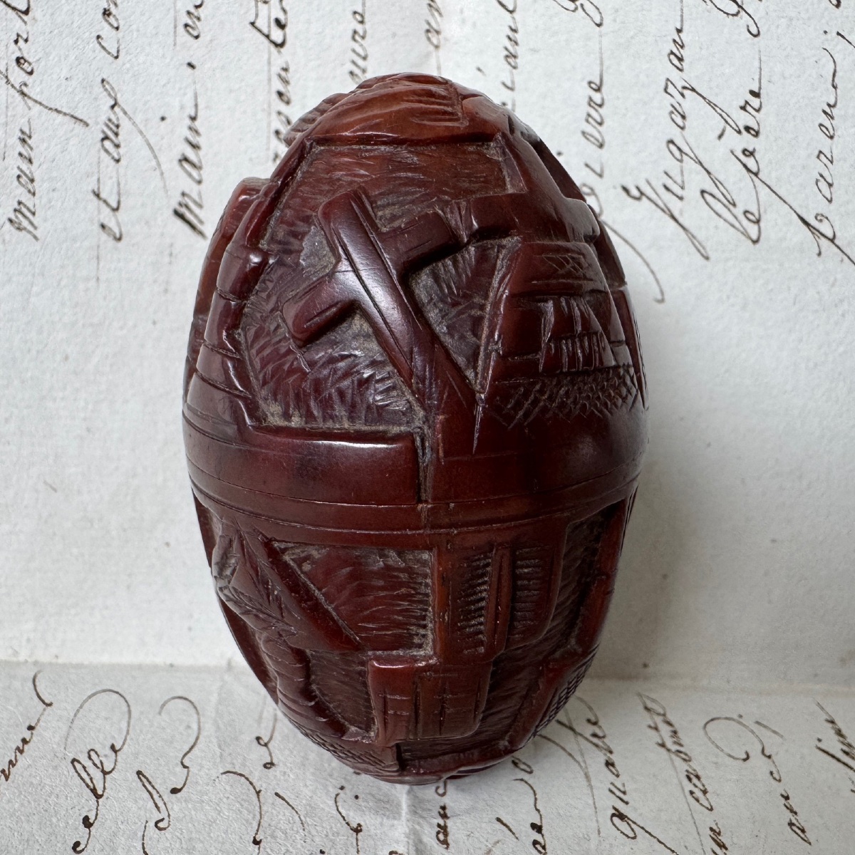 Egg Or Rosary Case Made Of Corozo, Carved In The Round 