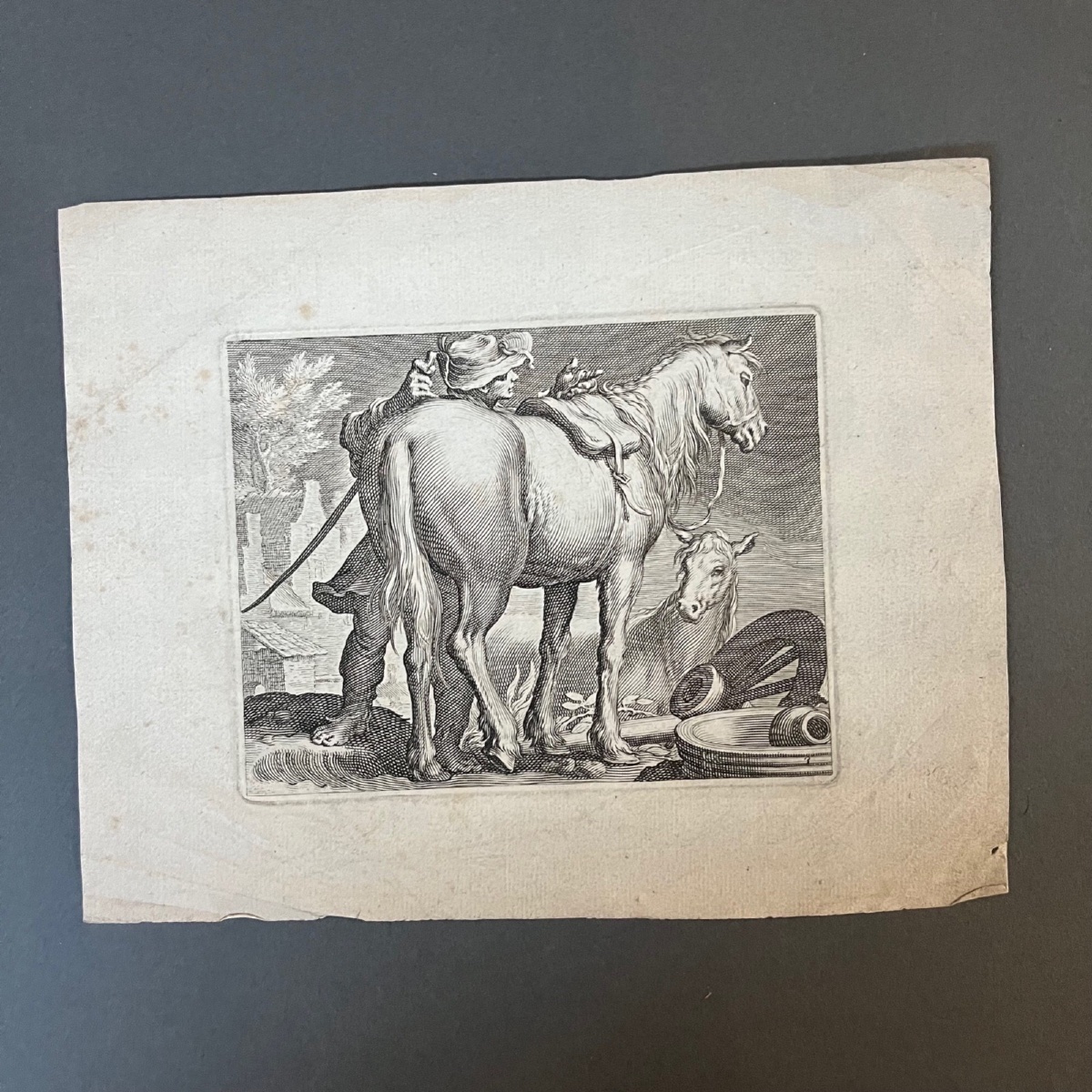 Engraving By Boëtius Adams Bolswert: A Man And Two Horses, 17th Century-photo-2