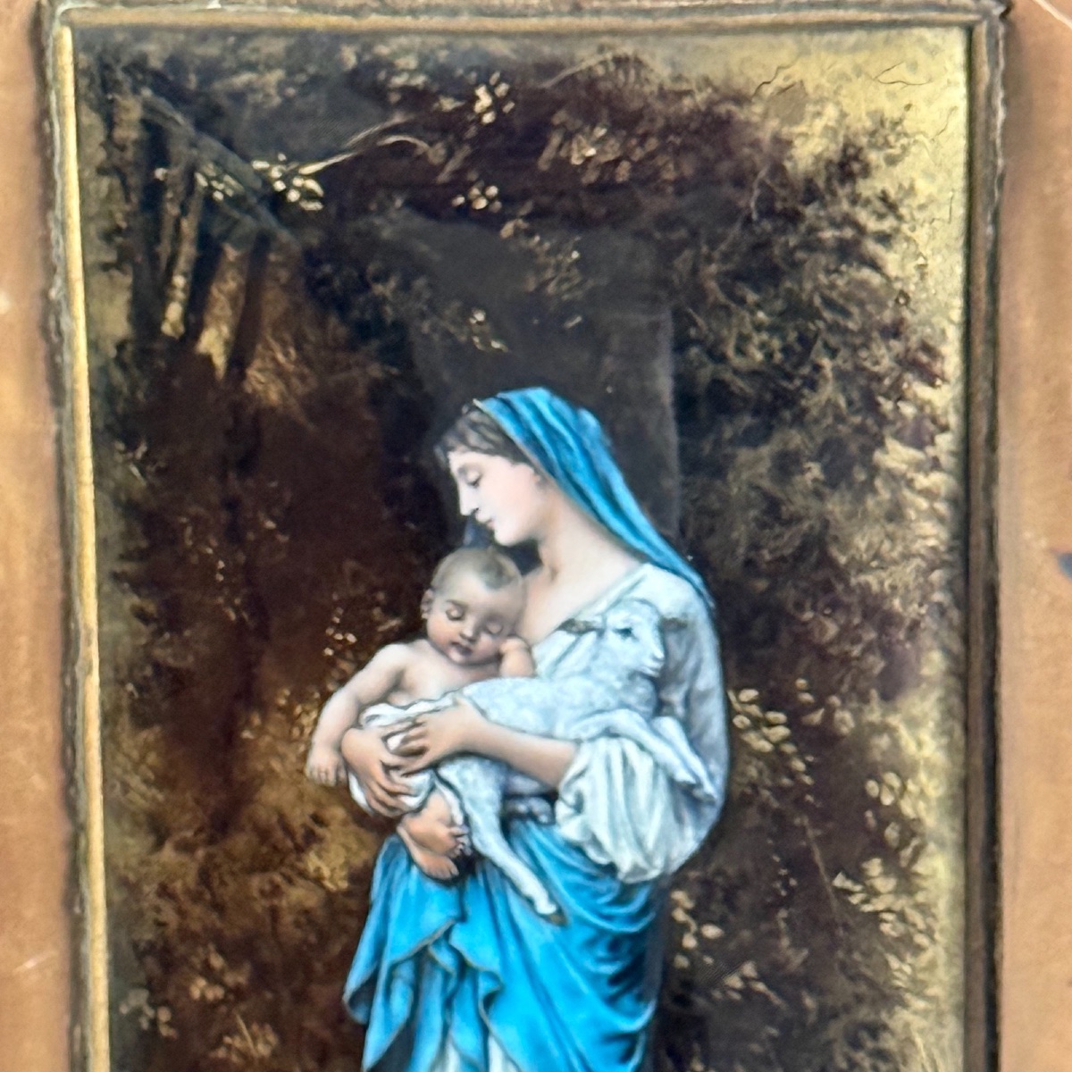Plaque émail de Limoges Vierge à l'Enfant F. Normand d'après W.Bouguereau -photo-2