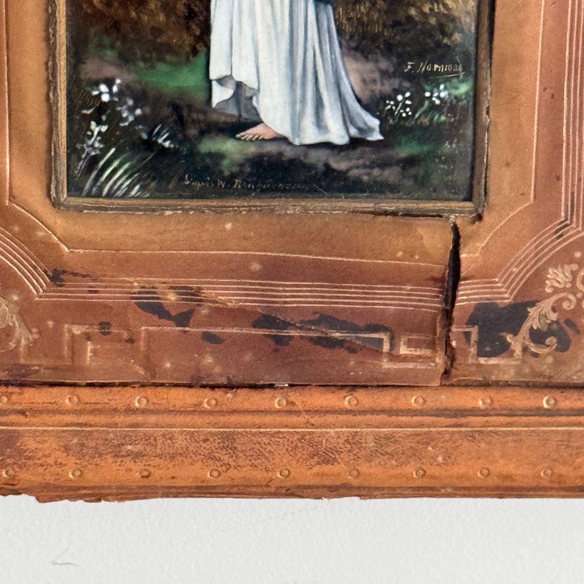 Plaque émail de Limoges Vierge à l'Enfant F. Normand d'après W.Bouguereau -photo-7