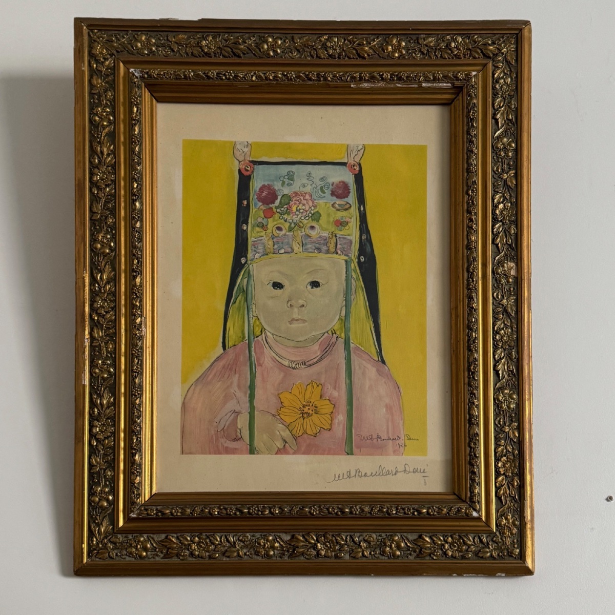 Lithographie par Marie-Antoinette Boullard-Devé enfant au bonnet 