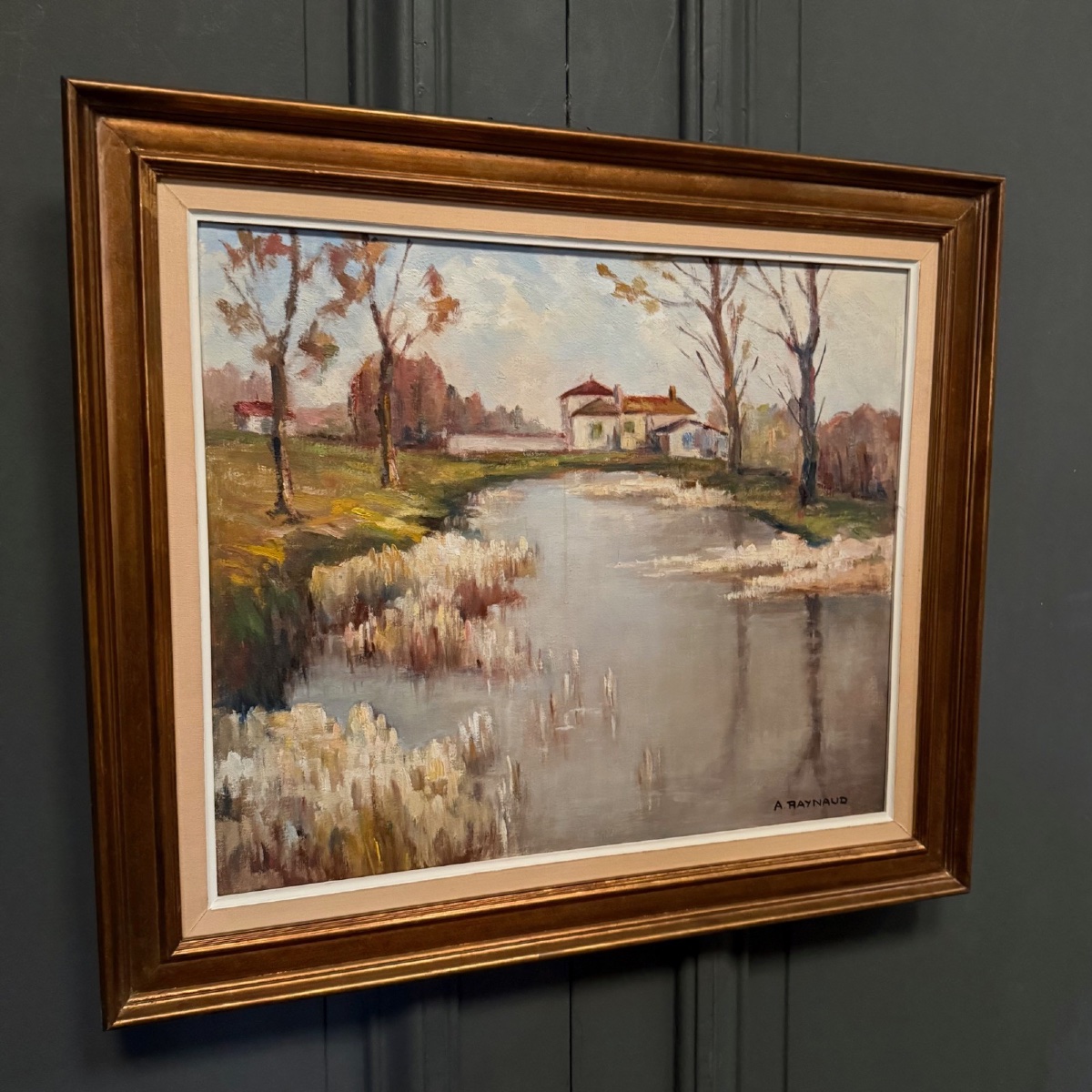 Huile sur toile par A. Raynaud paysage poitevin XXe -photo-3
