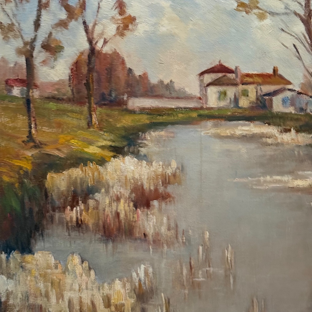 Huile sur toile par A. Raynaud paysage poitevin XXe -photo-1