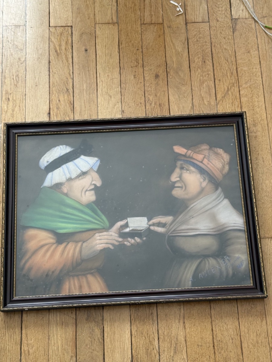 Pastel By A. Autexier, 1887, Depicting Two Women With Snuff -photo-2