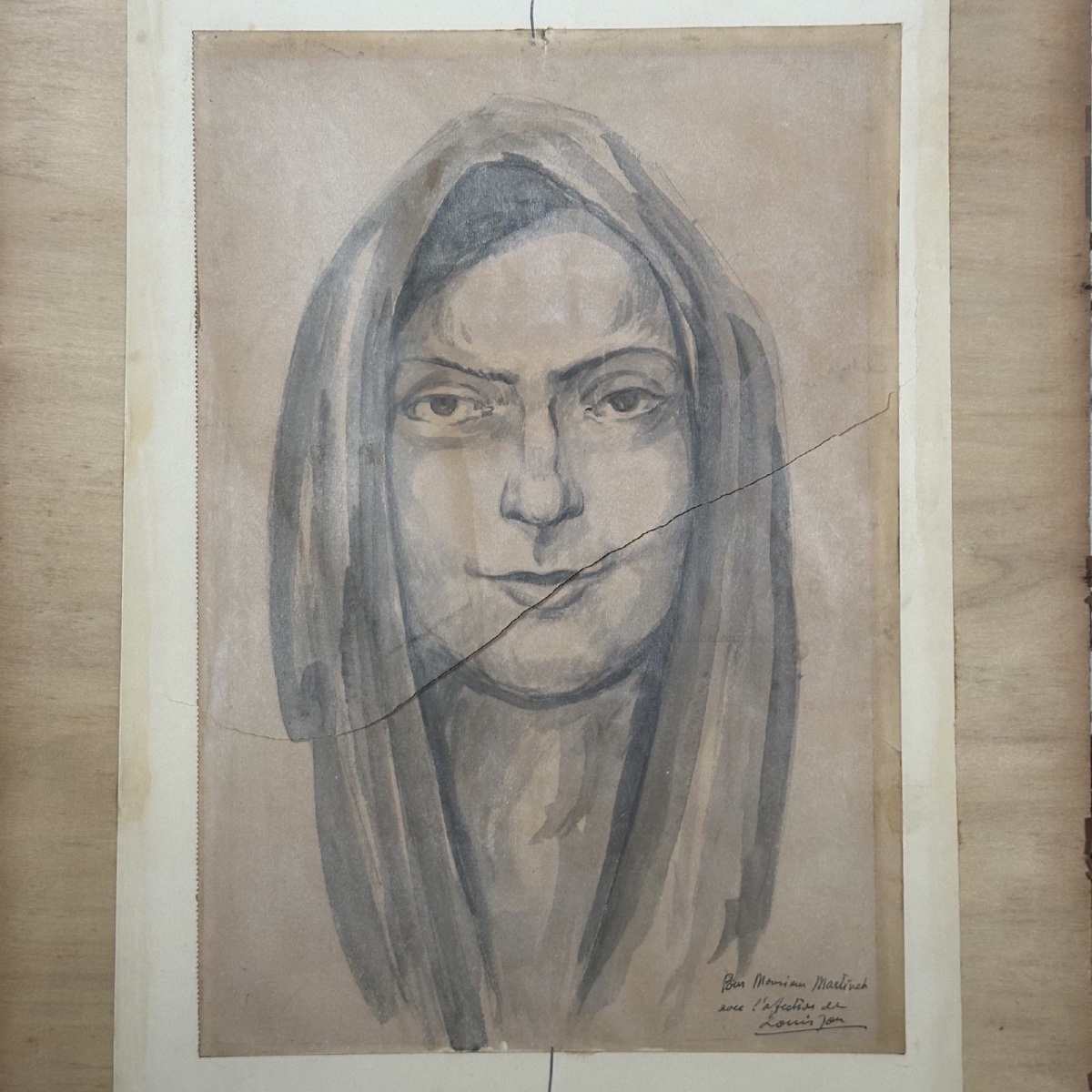 Drawing Of A Woman Wearing A Scarf From The Early 20th Century By Louis Jou (1881–1968)-photo-2