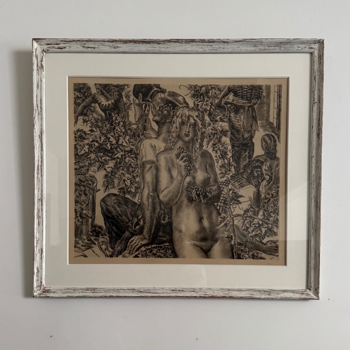 Lithographie originale par Albert Decaris la vigne et le vigneron