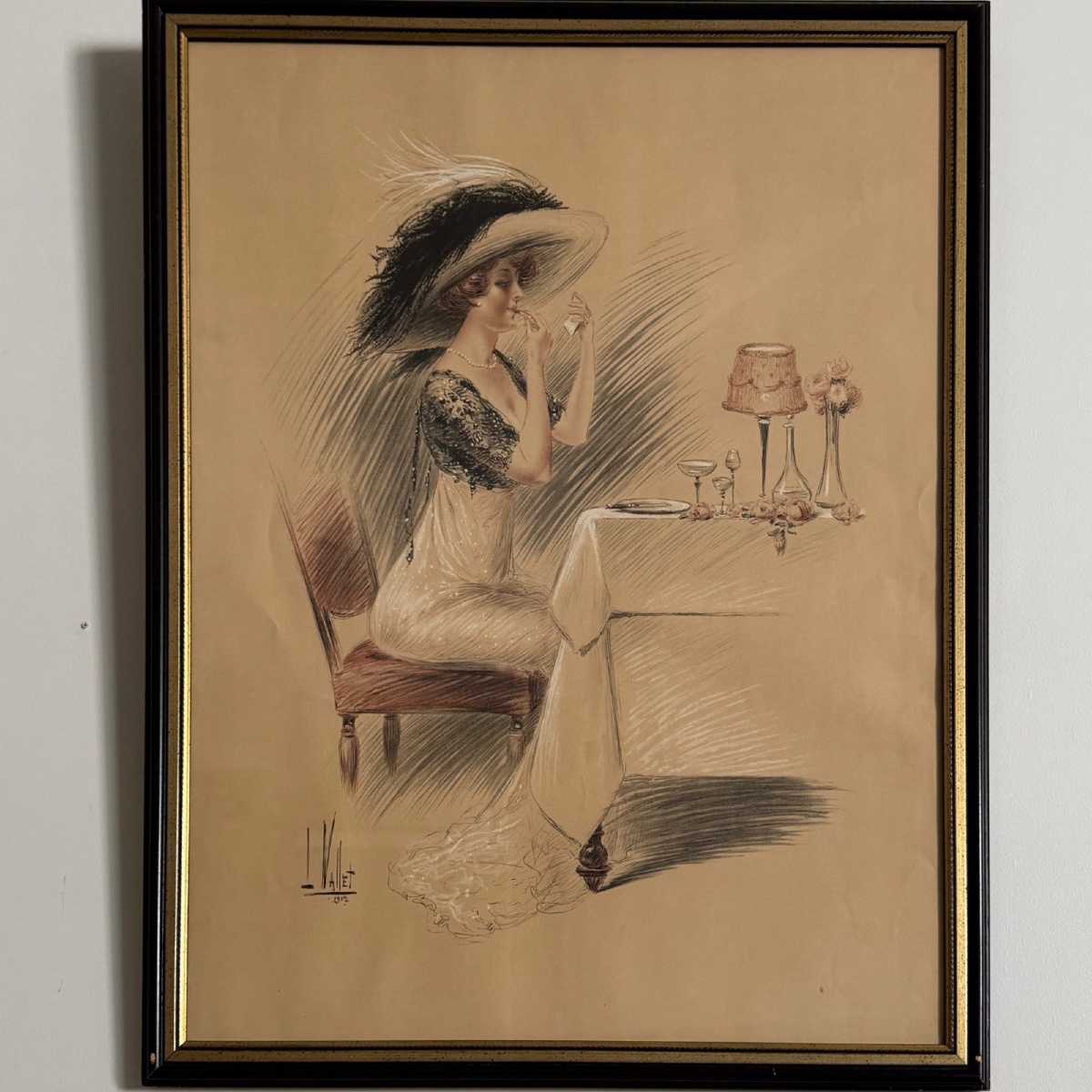 Dessin par Louis Vallet 1912 représentant une élégante au maquillage -photo-2