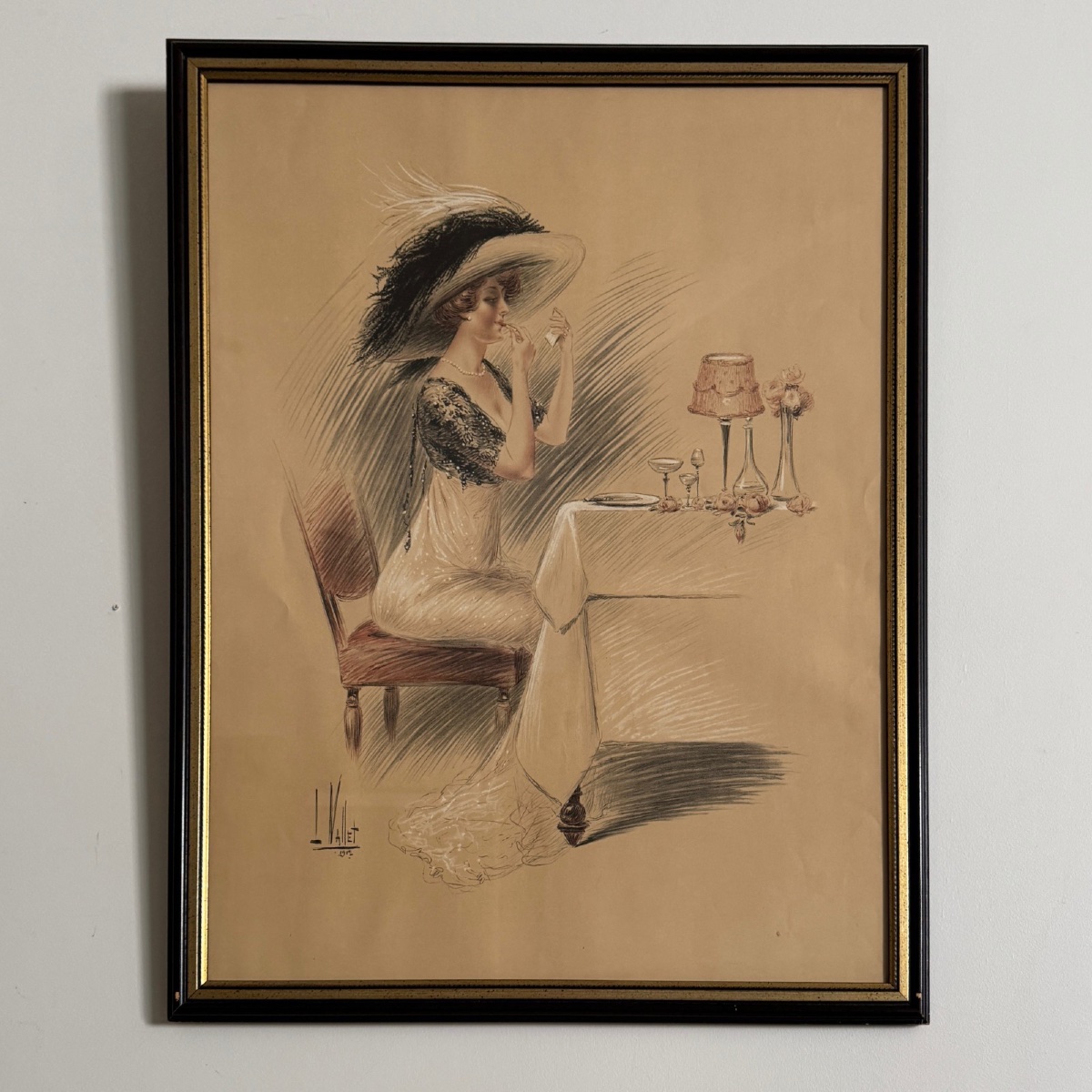 Dessin par Louis Vallet 1912 représentant une élégante au maquillage 