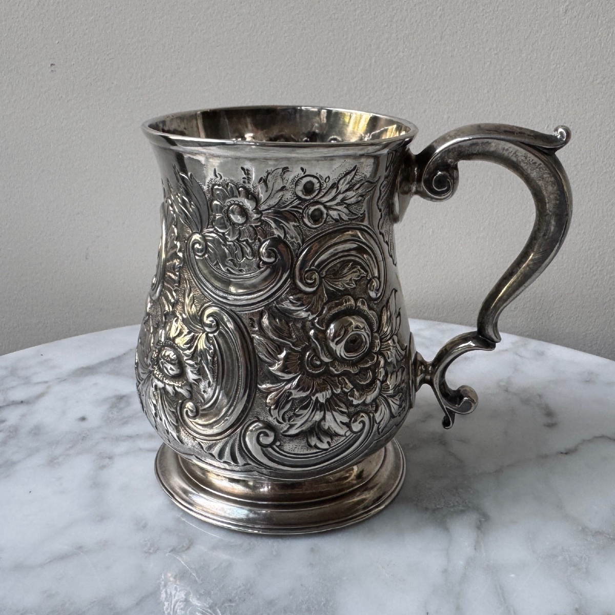 Chope en argent fin XVIIIe début XIXe décor floral -photo-4